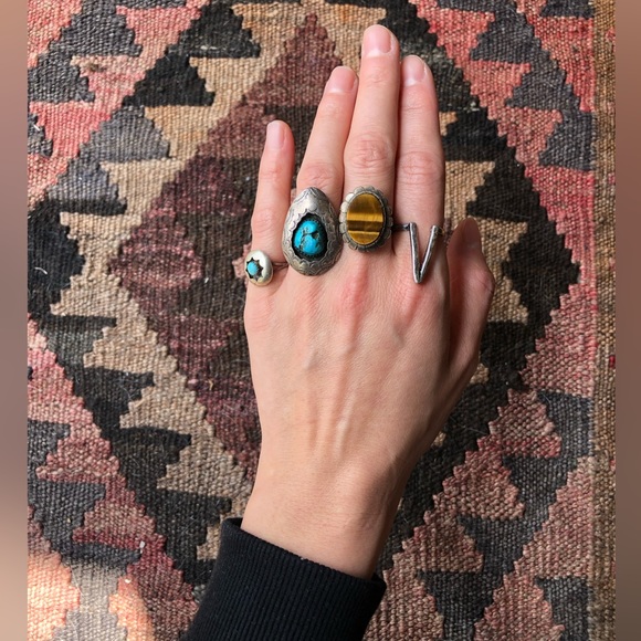 Vintage Jewelry - VTG - Tiger’s Eye Tourmaline Silver Ring